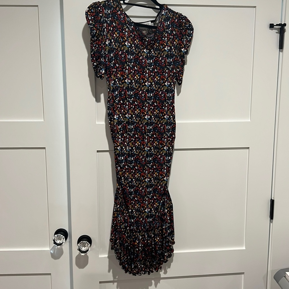 Tanya Taylor stretchy viscose frilly trim dress